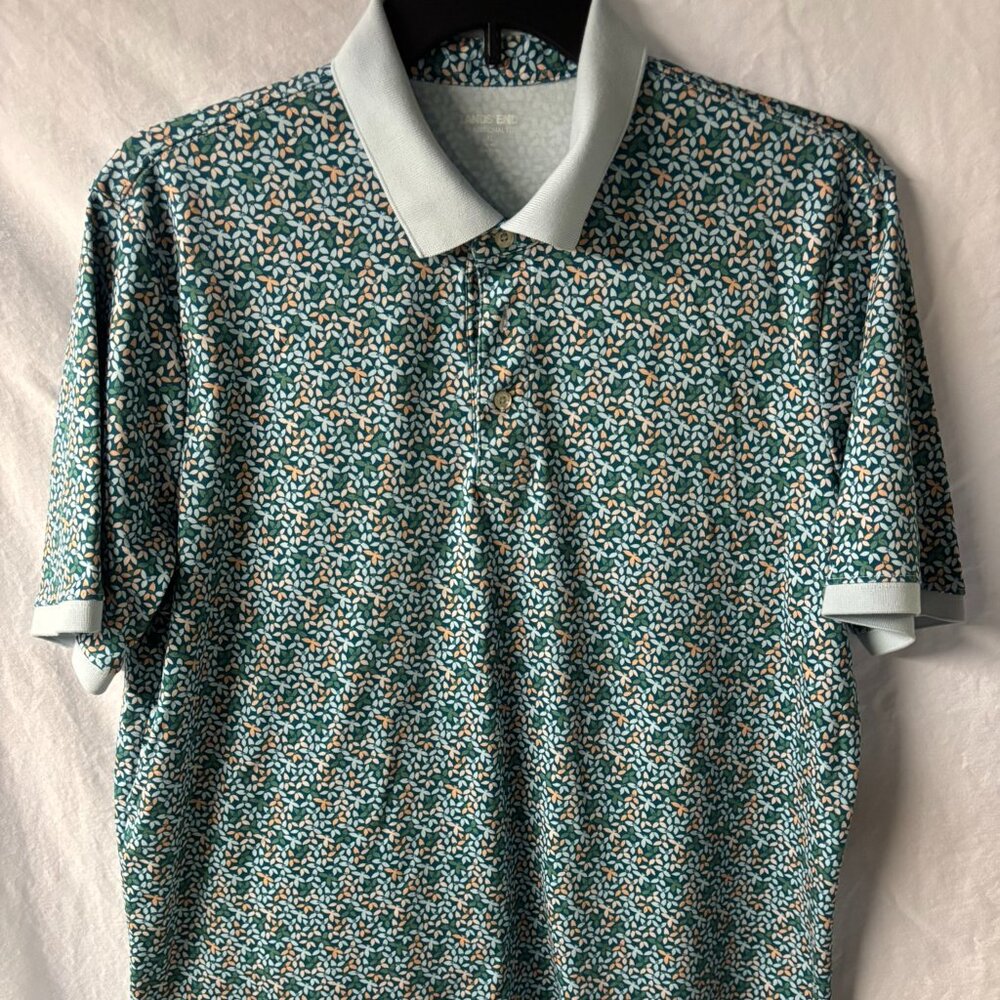 Mens Lands End Short Sleeve Floral Polo-XL
